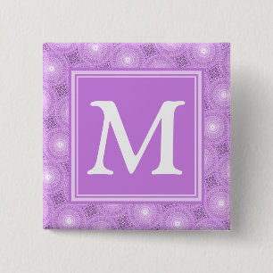 Monogram lilac purple circles pattern 2 inch square button