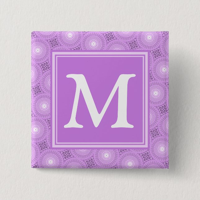Monogram lilac purple circles pattern 2 inch square button (Front)