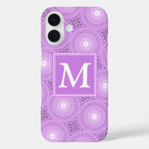 Monogram lilac purple circles pattern iPhone 16 case