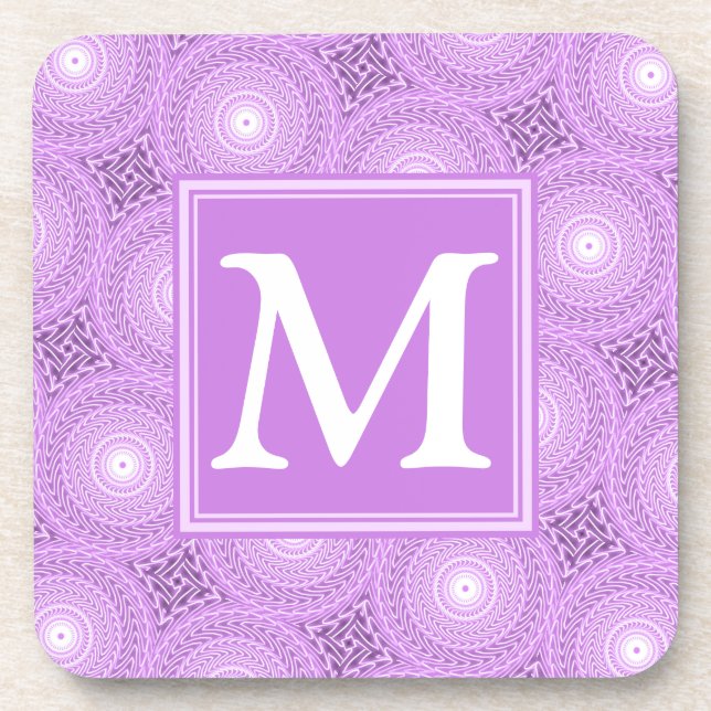 Monogram lilac purple circles pattern coaster (Front)