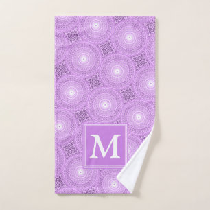 Monogram lilac purple circles pattern hand towel