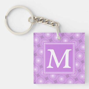 Monogram lilac purple circles pattern keychain