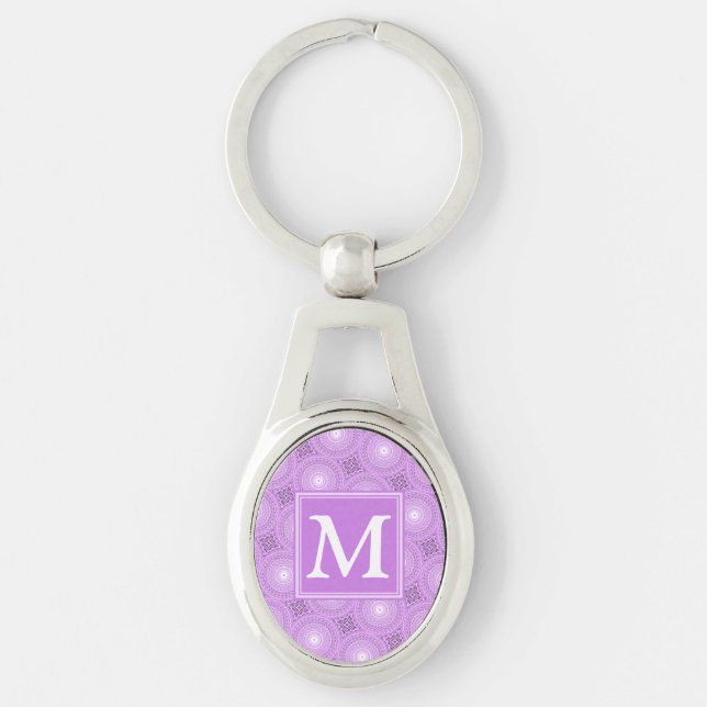 Monogram lilac purple circles pattern keychain (Front)
