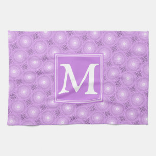 Monogram lilac purple circles pattern kitchen towel