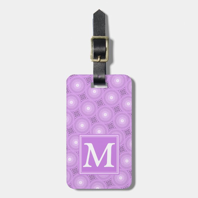 Monogram lilac purple circles pattern luggage tag (Front Vertical)