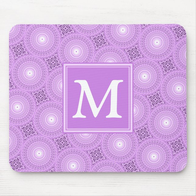 Monogram lilac purple circles pattern mouse pad (Front)