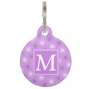 Monogram lilac purple circles pattern pet tag