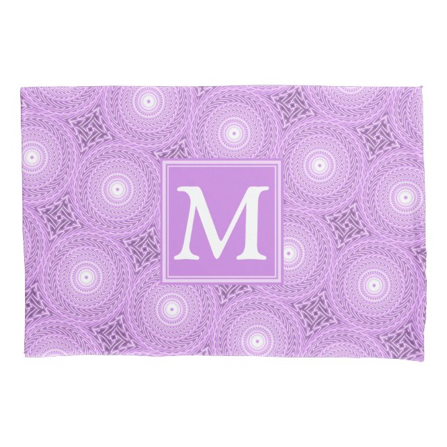 Monogram lilac purple circles pattern pillowcase (Front)