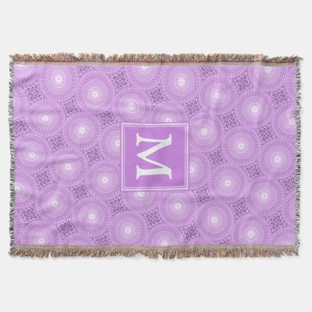 Monogram lilac purple circles pattern throw blanket (Front)