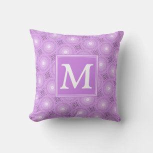 Monogram lilac purple circles pattern throw pillow