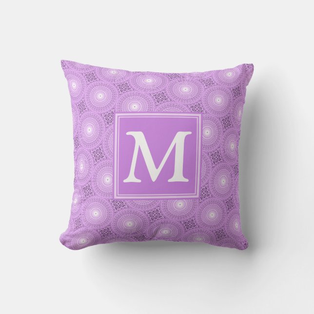 Monogram lilac purple circles pattern throw pillow (Front)