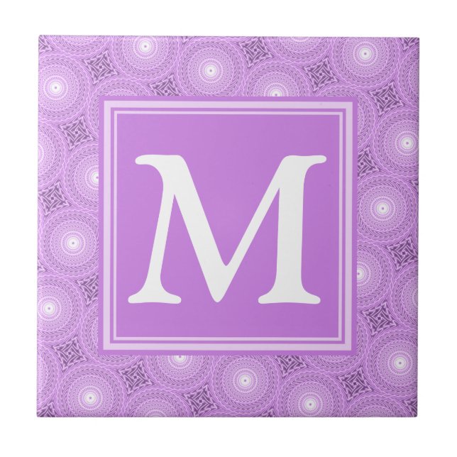 Monogram lilac purple circles pattern tile (Front)