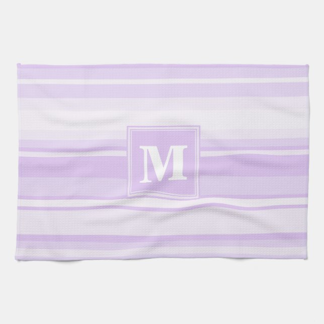 Monogram lilac stripes kitchen towel (Horizontal)