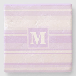 Monogram lilac stripes stone coaster