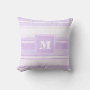 Monogram lilac stripes throw pillow