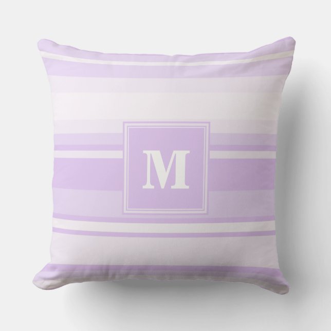 Monogram lilac stripes throw pillow (Front)