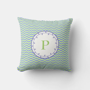 Monogram Lime and Lilac Throw Pilow Template Pillow