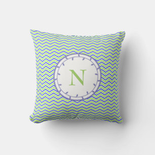 Monogram Lime and Lilac Throw Pilow Template Throw Pillow
