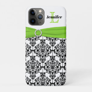 Monogram Lime Black White Damask iPhone 11 Pro Case