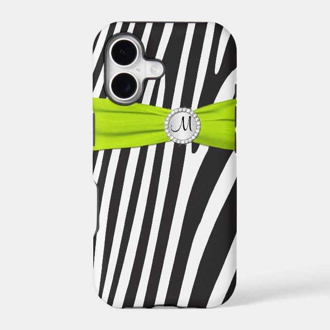 Monogram Lime, Black, White Zebra Striped iPhone 5 (Back)