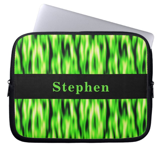 Monogram Lime Green Abstract Pattern Laptop Sleeve (Front)
