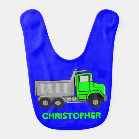 Monogram Lime Green and Grey Dump Truck on Blue Bib
