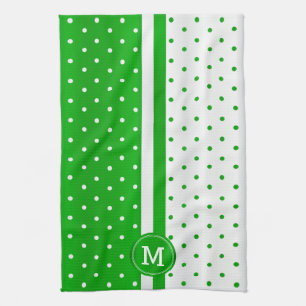 Monogram Lime Green and White Polka Dot Kitchen Towel