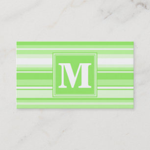 Monogram lime green stripes business card