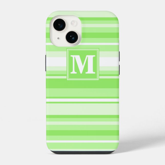 Monogram lime green stripes iPhone case (Back)