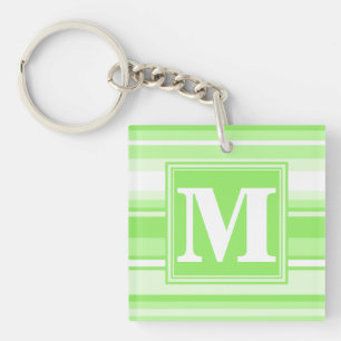 Monogram lime green stripes keychain