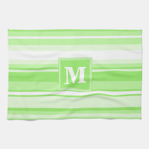 Monogram lime green stripes kitchen towel