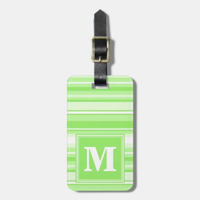 Monogram lime green stripes luggage tag (Front Vertical)