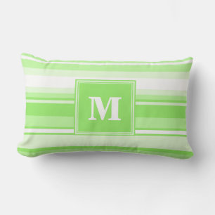 Monogram lime green stripes lumbar pillow