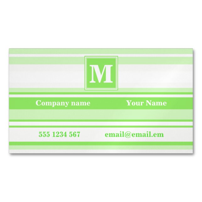 Monogram lime green stripes 	Magnetic business card (Front)