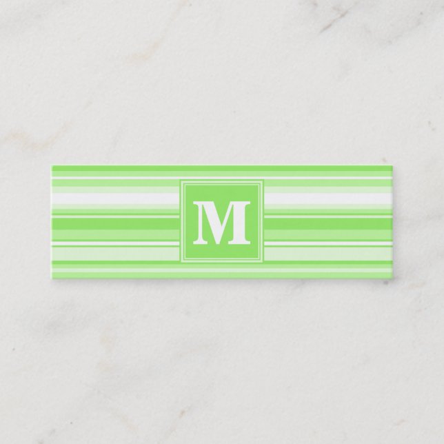Monogram lime green stripes mini business card (Front)