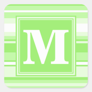 Monogram lime green stripes square sticker