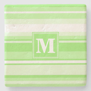 Monogram lime green stripes stone coaster