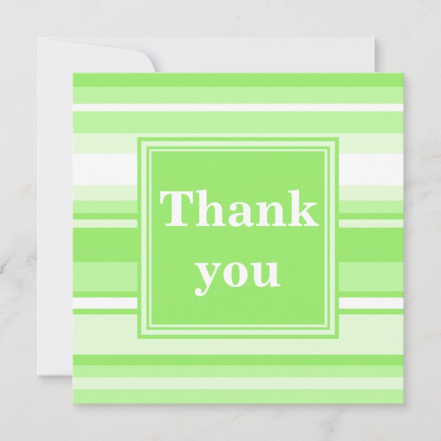 Monogram lime green stripes thank you card (Front)