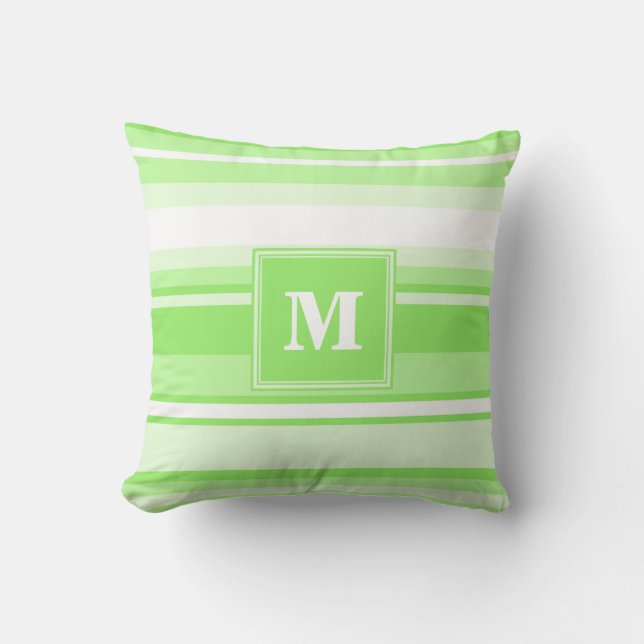 Monogram lime green stripes throw pillow (Front)