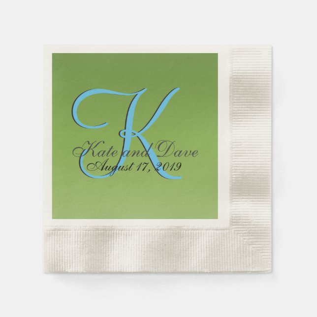 Monogram Lime Green Wedding Napkin (Front)