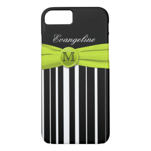 Monogram Lime White Black Striped iPhone 7 Case