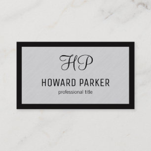 Monogram   Linen Texture   Border (black) Business Card