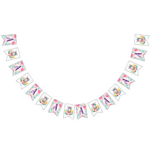 Monogram llama baby nursery wall art. bunting flags