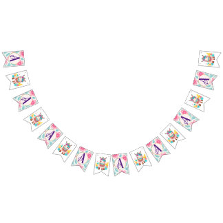 Monogram llama baby nursery wall art. bunting flags