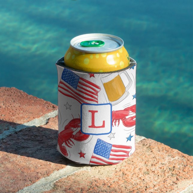 Monogram Lobster Beer Flag Star Can Cooler (In Situ Pool)