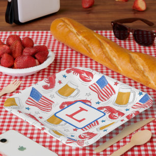 Monogram Lobster Beer Flag Star Paper Plate