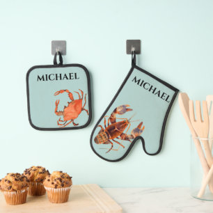 Monogram Lobster Crab Crustaceancore  Oven Mitt & Pot Holder Set