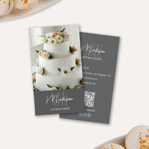 Monogram Logo Bakery Cake Grey Business Card