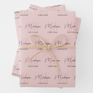 Monogram Logo Bakery Pink Wrapping Paper Sheet