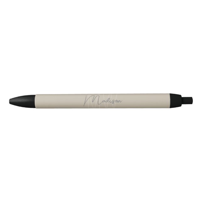 Monogram Logo Beige Modern Minimalist Black Ink Pen (Front)